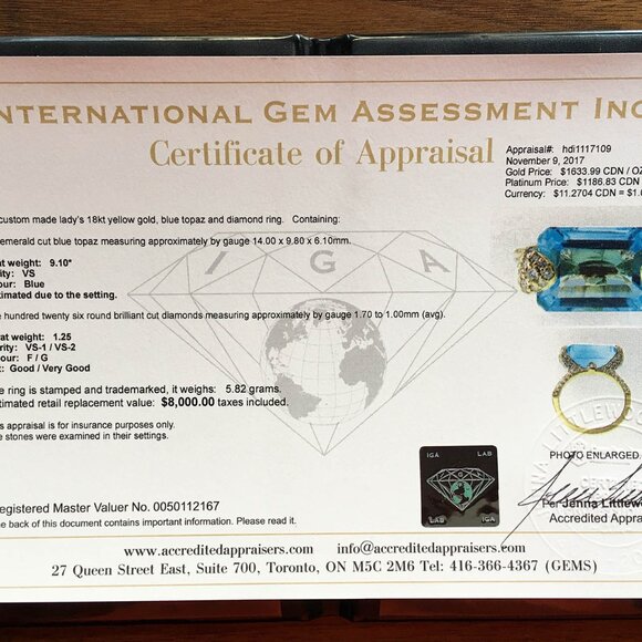 NEVER WORN Stunning 18KT YG Sky Blue Topaz & Diamond Ring. - Picture 12 of 12